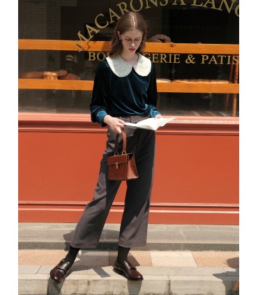 Blue Velvet Doll Collar Shirt 