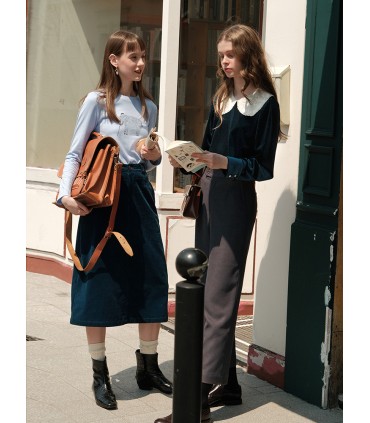 블루 벨벳 인형 카라 셔츠 