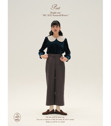 Blue Velvet Doll Collar Shirt 