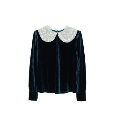 Blue Velvet Doll Collar Shirt 