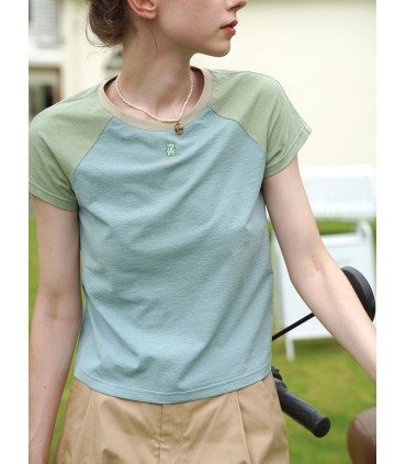 T-shirt corta girocollo manica raglan colore a contrasto 
