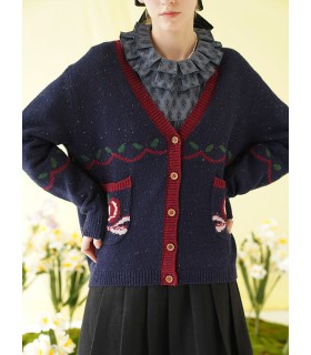Kontrastierende Apple Bow Sweater Strickjacke 