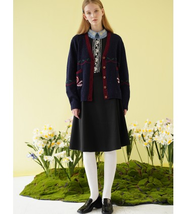 撞色苹果蝴蝶结毛衣开衫