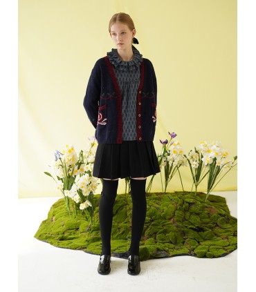 撞色苹果蝴蝶结毛衣开衫