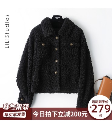 Sheep shearling short Korean thick jacket