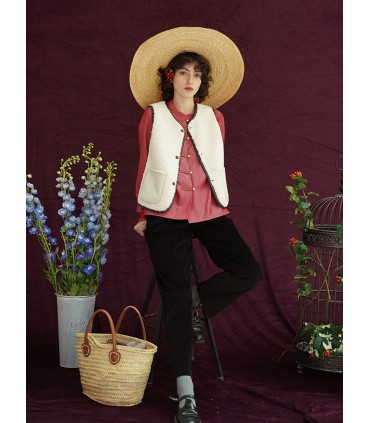 Colete de cordeiro usável de peça única com costura dupla 