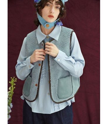 Colete de cordeiro usável de peça única com costura dupla 