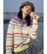 Sweater Berjalur Pelangi Gadis Perancis Retro
