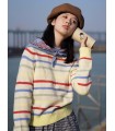 復古法式少女彩虹條紋毛衣
