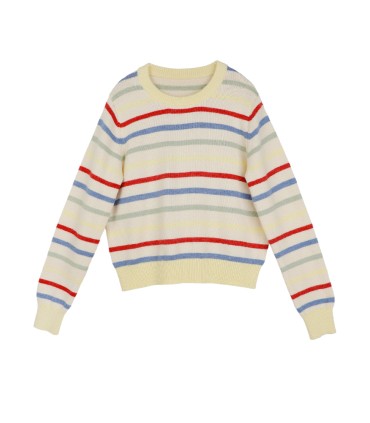Sweater Berjalur Pelangi Gadis Perancis Retro
