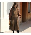 Coklat Mocha Loose Pleated Plaid Sundress 