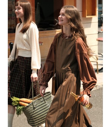 Chocolate Mocha Gevşek Pileli Ekose Sundress 