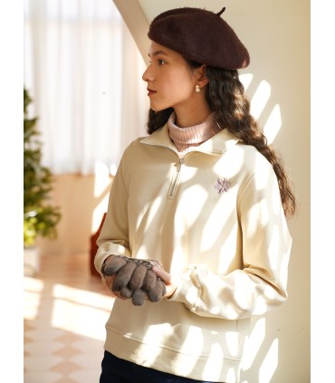 女polo拉链领加绒厚卫衣