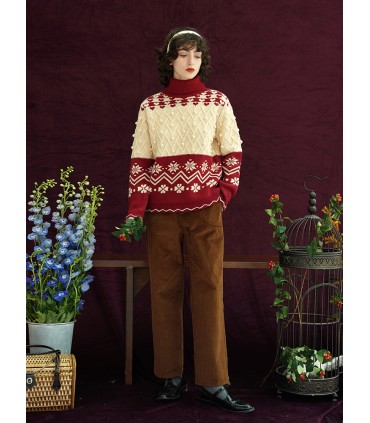 Col roulé en laine boule tridimensionnel 