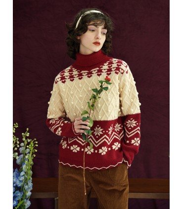 Col roulé en laine boule tridimensionnel 