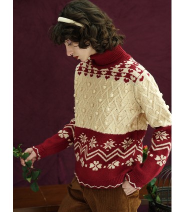 Col roulé en laine boule tridimensionnel 