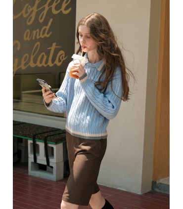 Daisy Embroidered Twisted Wool Sweater 