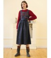Navy blue bowknot embroidered sleeveless mid-length skirt 