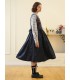 Skirt labuh pertengahan tanpa lengan bersulam biru tua