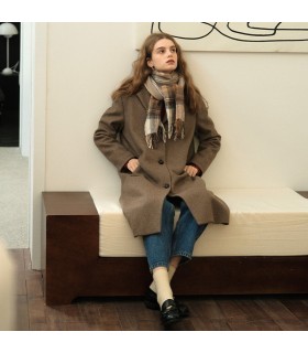 Suit collar simple oatmeal camel wool long coat 