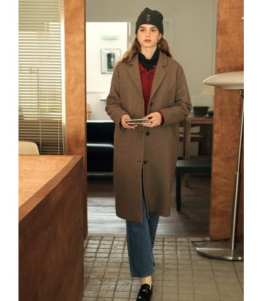 Gola de terno Simples Aveia Camel Lã Casaco Longo 