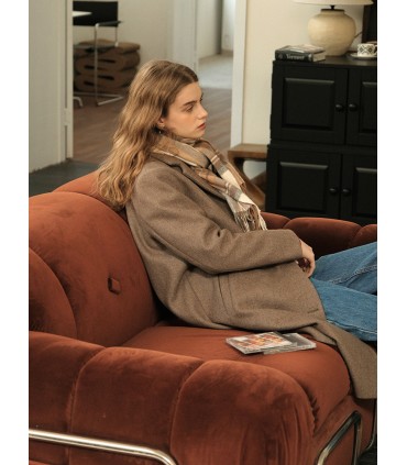 Gola de terno Simples Aveia Camel Lã Casaco Longo 